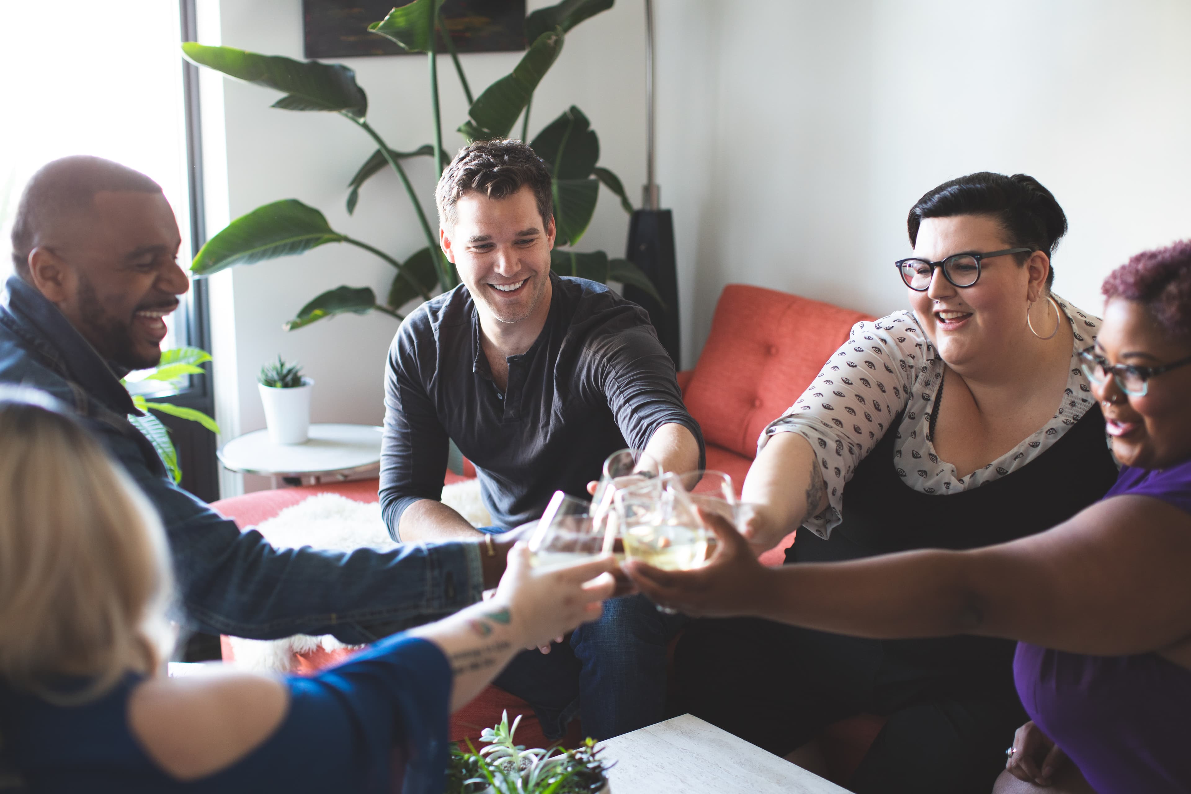 A group of people talking